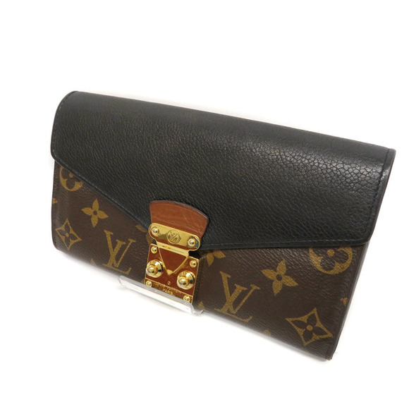 Louis Vuitton Brown Monogram Wallet Black Long Fold Portefeuille Pallas - Picture 1 of 6